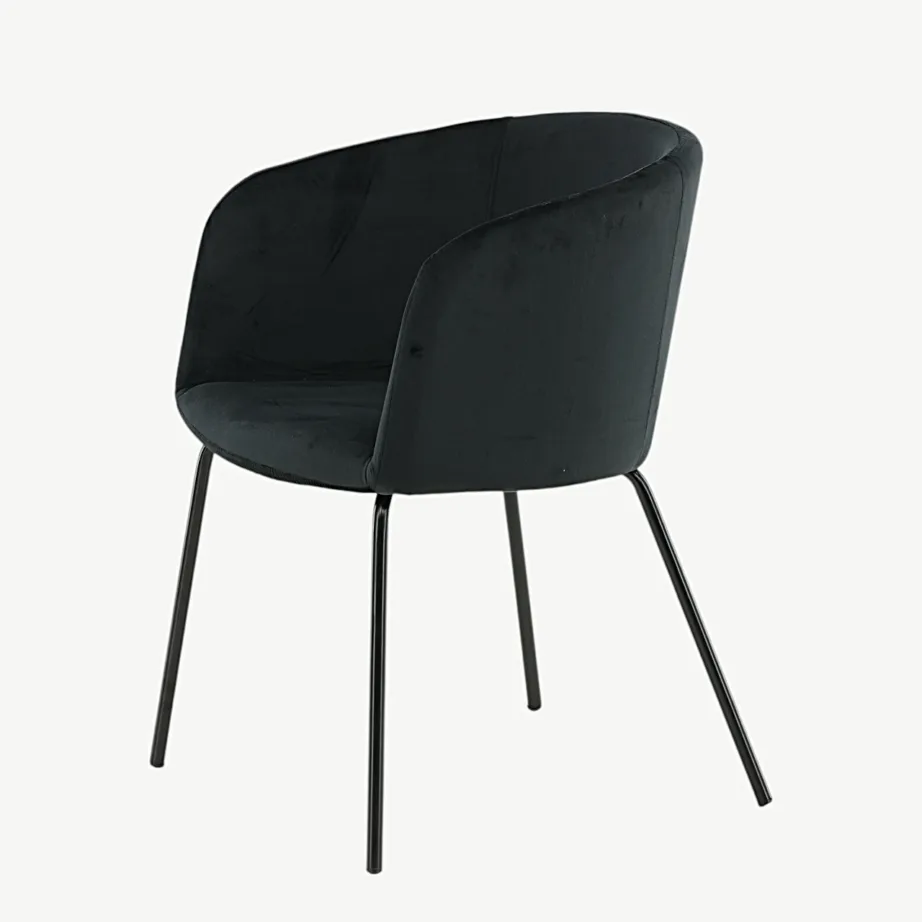 Mustast sametist söögitool Berit metalljalgadel, 15562-888 – 6