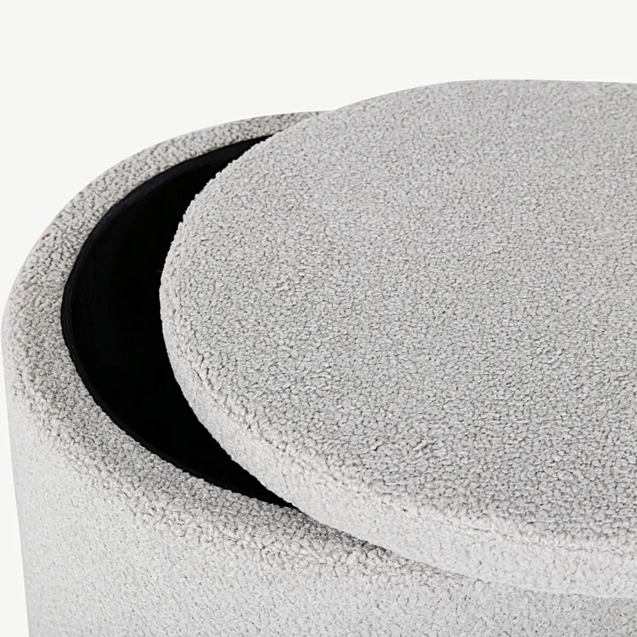Dunken sarja hallikasbeež panipaigaga ümar ottoman, bukleekangas, 15563-405 – 3
