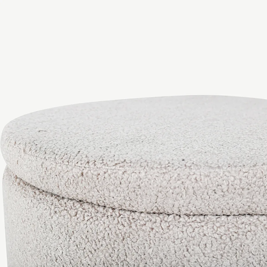 Dunken sarja hallikasbeež panipaigaga ümar ottoman, bukleekangas, 15563-405 – 5