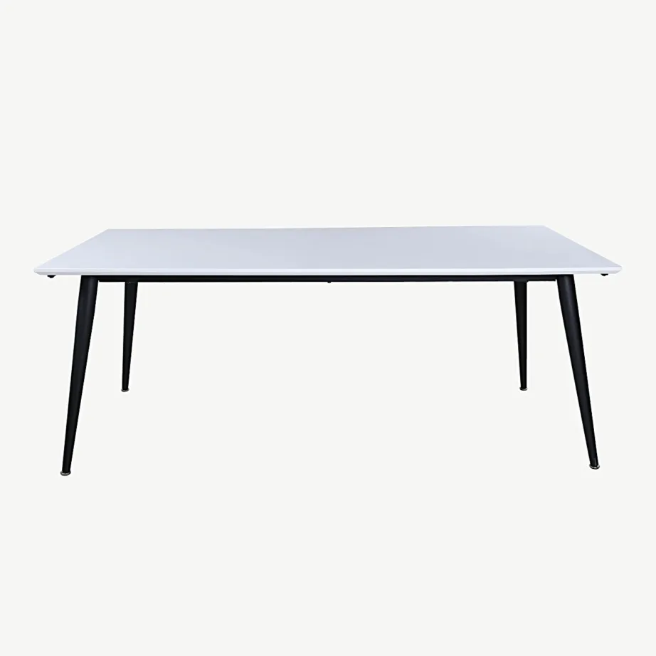 Pikendatav valge HPL-söögilaud Jimmy mustade metalljalgadega, 15565-468 – 2