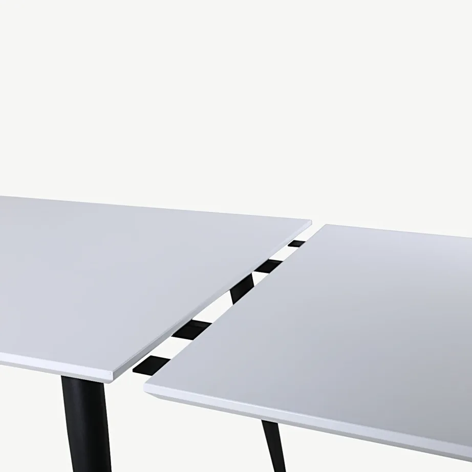 Pikendatav valge HPL-söögilaud Jimmy mustade metalljalgadega, 15565-468 – 5