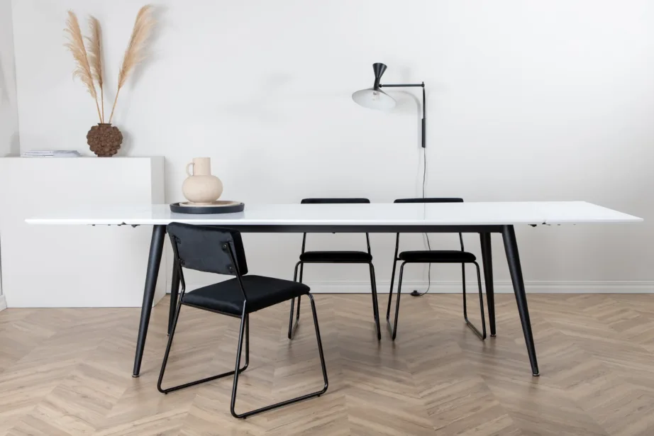 Pikendatav valge HPL-söögilaud Jimmy mustade metalljalgadega, 15565-468 – 6