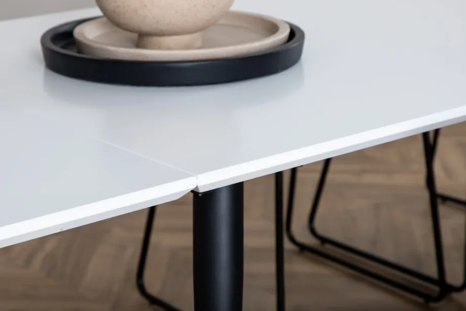 Pikendatav valge HPL-söögilaud Jimmy mustade metalljalgadega, 15565-468 – 9