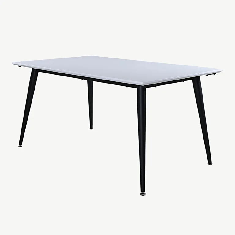 Pikendatav valge söögilaud Jimmy HPL-plaadiga ja mustade metalljalgadega, 150x90 cm - 15566-468