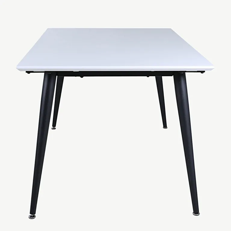 Pikendatav valge söögilaud Jimmy HPL-plaadiga ja mustade metalljalgadega, 150x90 cm - 15566-468