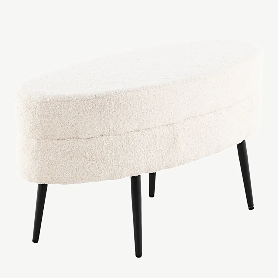 Valge bukleekangaga ovaalne Otto tumba mustade terasjalgadega, 15569-400 – 3