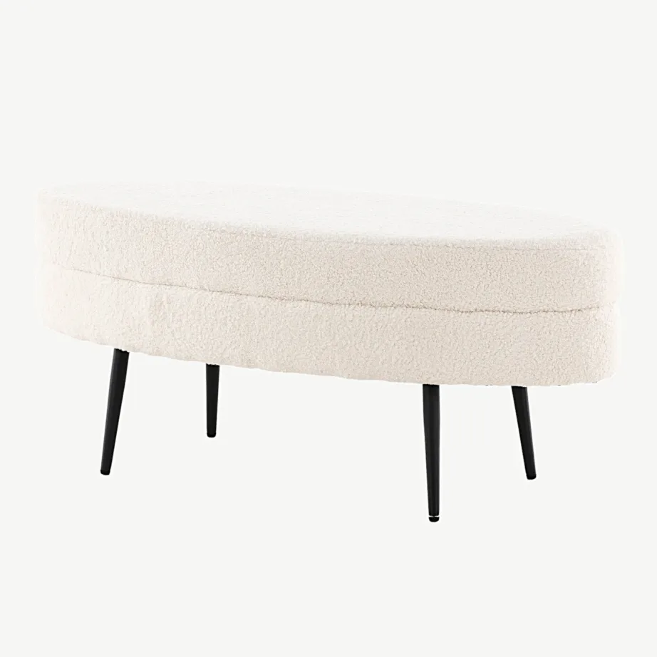 Valge bukleekangaga ovaalne Otto tumba mustade terasjalgadega, 15569-400 – 5