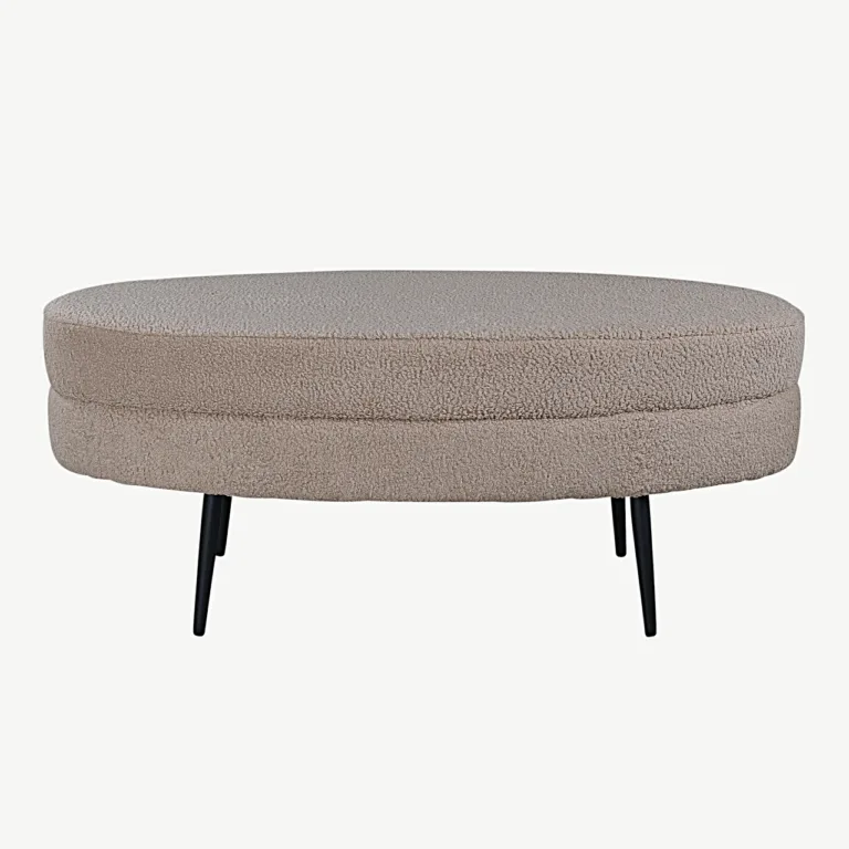 Beež ovaalne buklee-kangaga ottoman Otto terasjalgadel (100×40 cm) - 15569-403