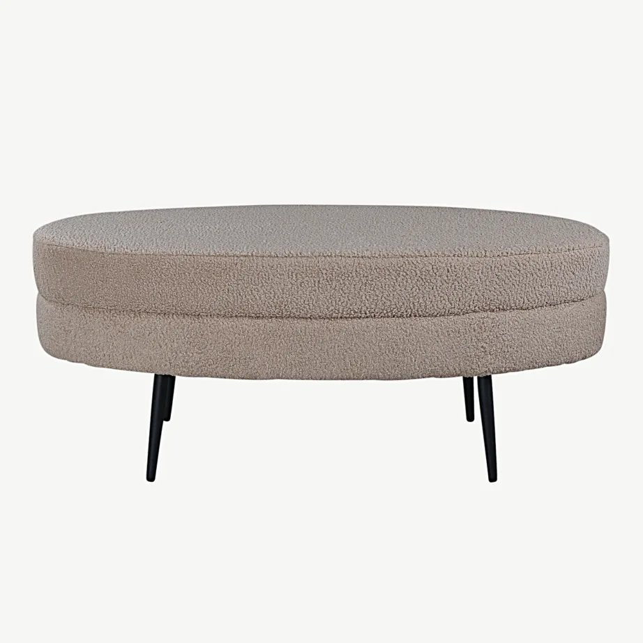 Beež ovaalne buklee-kangaga ottoman Otto terasjalgadel (100×40 cm), 15569-403 – 2
