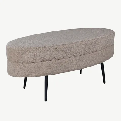 Beež ovaalne buklee-kangaga ottoman Otto terasjalgadel (100×40 cm) - 15569-403