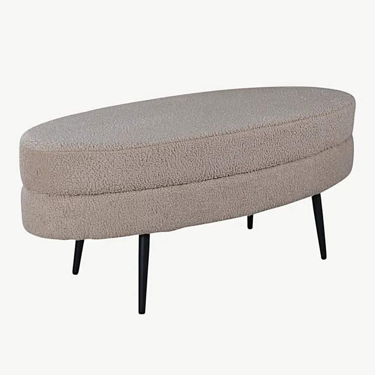Beež ovaalne buklee-kangaga ottoman Otto terasjalgadel (100×40 cm) - 15569-403