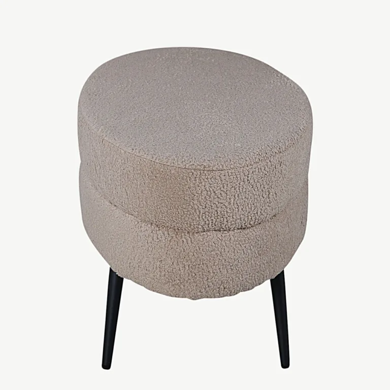 Beež ovaalne buklee-kangaga ottoman Otto terasjalgadel (100×40 cm) - 15569-403