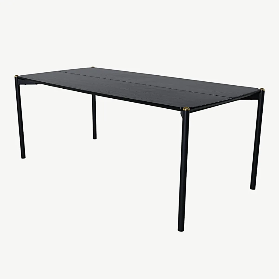 Pelle must söögilaud MDF-vineerist, metalljalgade ja messingdetailidega, 190×90 cm, 15571-188