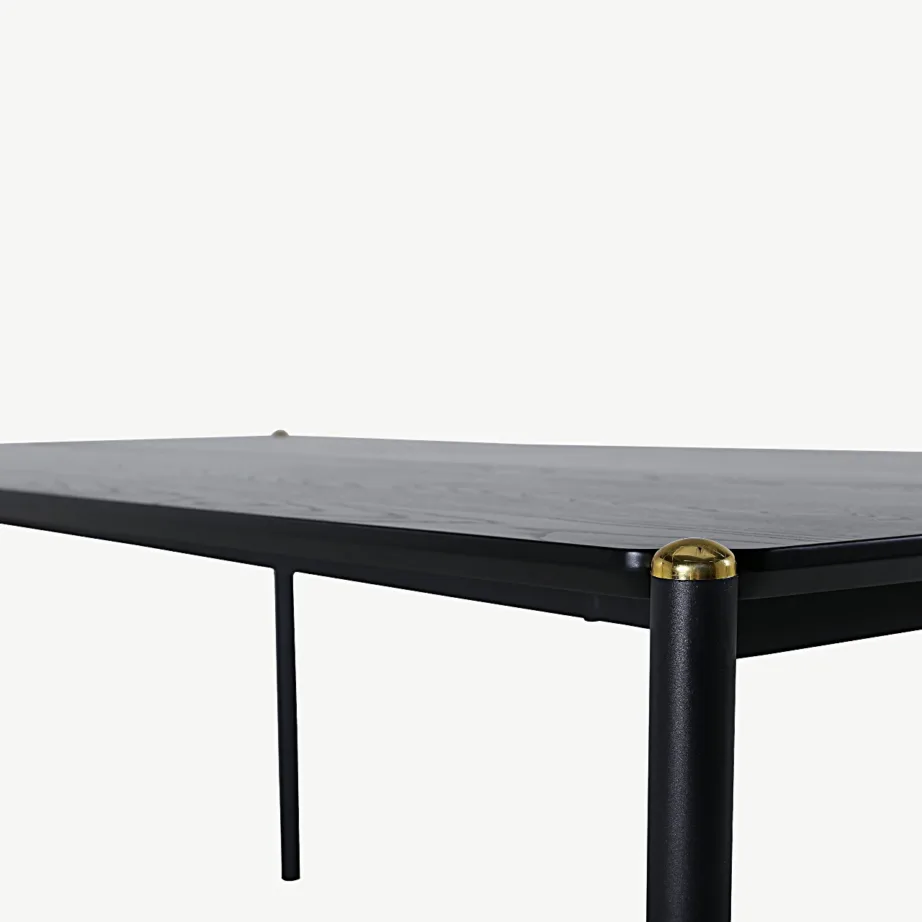 Pelle must söögilaud MDF-vineerist, metalljalgade ja messingdetailidega, 190×90 cm, 15571-188 – 4