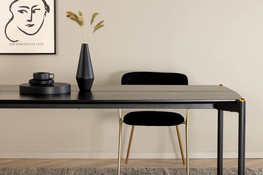 Pelle must söögilaud MDF-vineerist, metalljalgade ja messingdetailidega, 190×90 cm, 15571-188 – 6