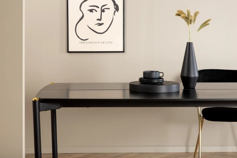 Pelle must söögilaud MDF-vineerist, metalljalgade ja messingdetailidega, 190×90 cm, 15571-188 – 11