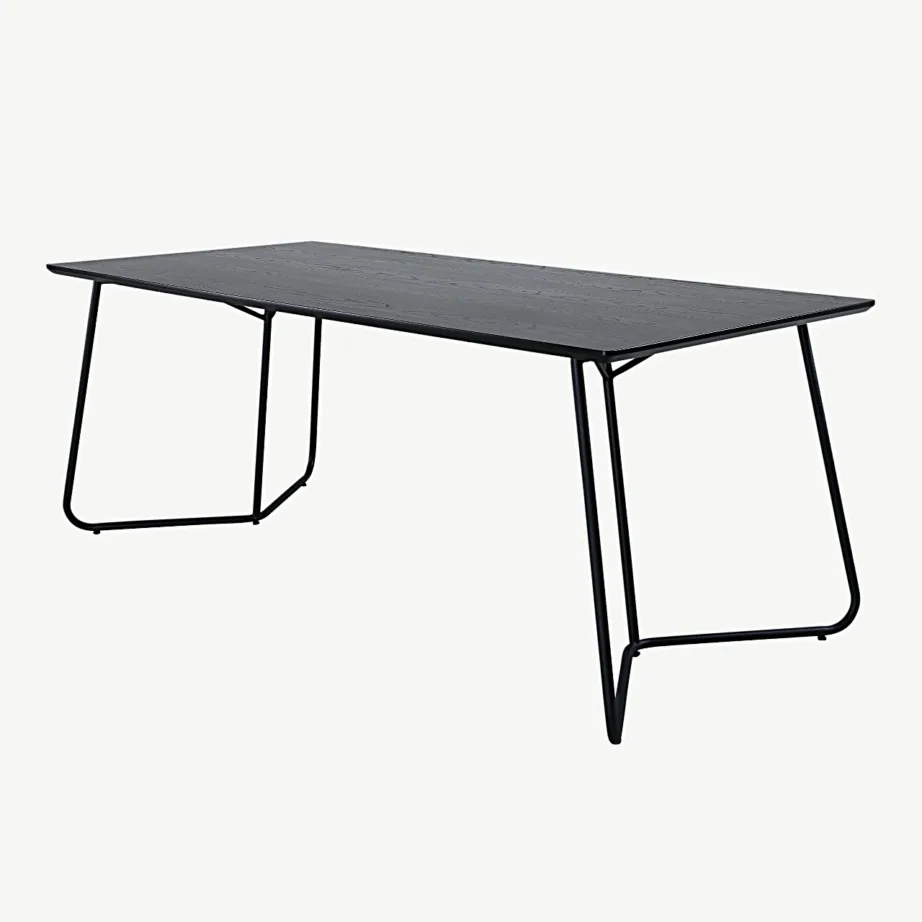 Must söögilaud Petra MDF-spooniga ja terasjalgadel, 190×90 cm, 15574-888