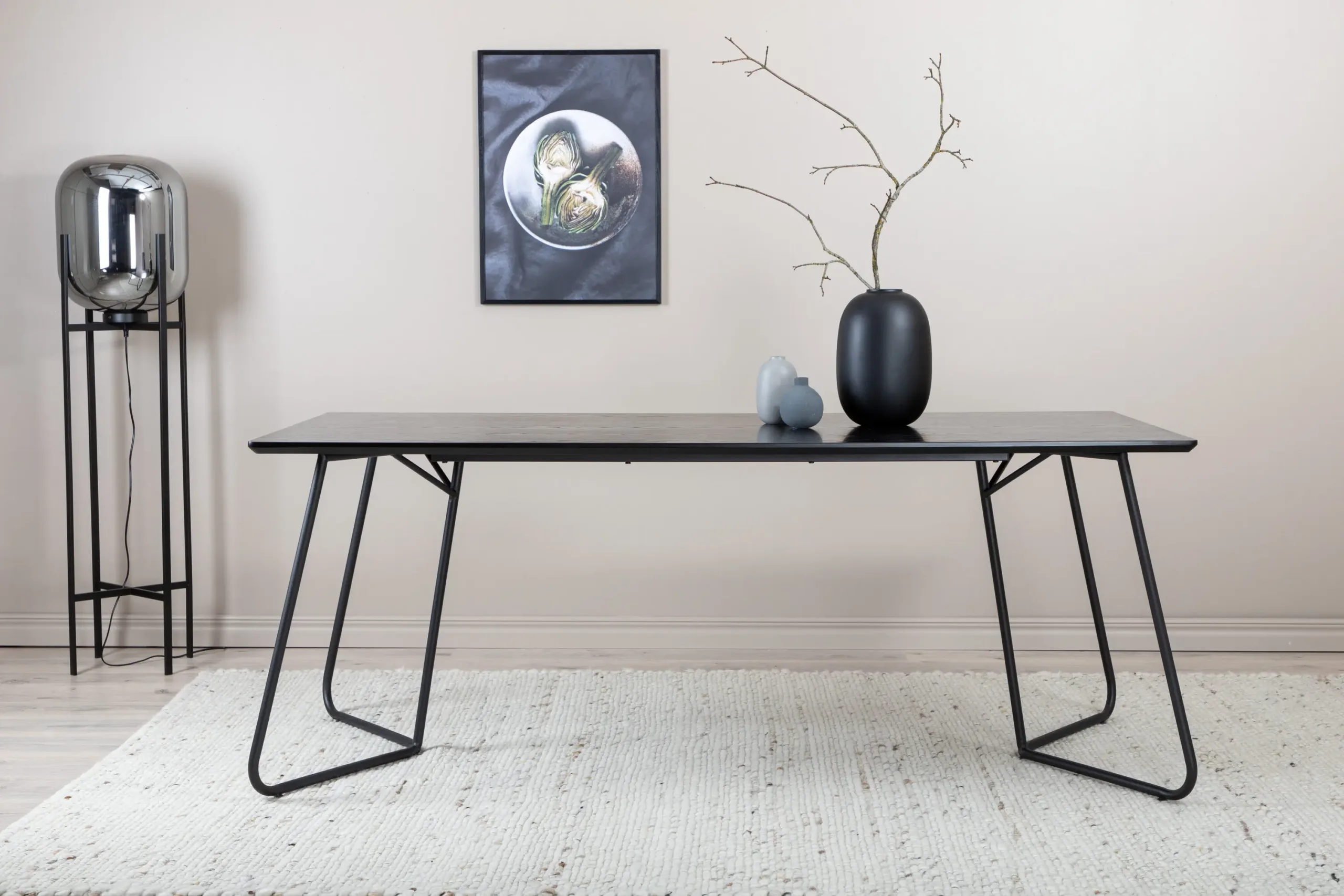 Must söögilaud Petra MDF-spooniga ja terasjalgadel, 190x90 cm - 15574-888