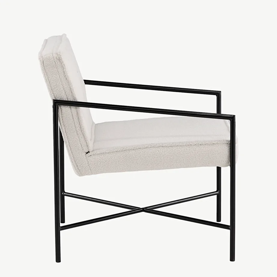 Moodsa murdvalge buklee-kangaga tugitool Rakel musta metallraamiga, 15578-400 – 2