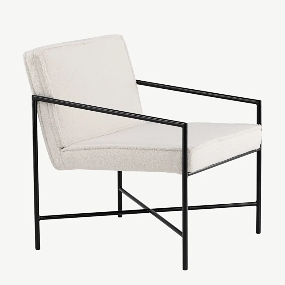 Moodsa murdvalge buklee-kangaga tugitool Rakel musta metallraamiga, 15578-400 – 3