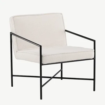 Moodsa murdvalge buklee-kangaga tugitool Rakel musta metallraamiga - 15578-400