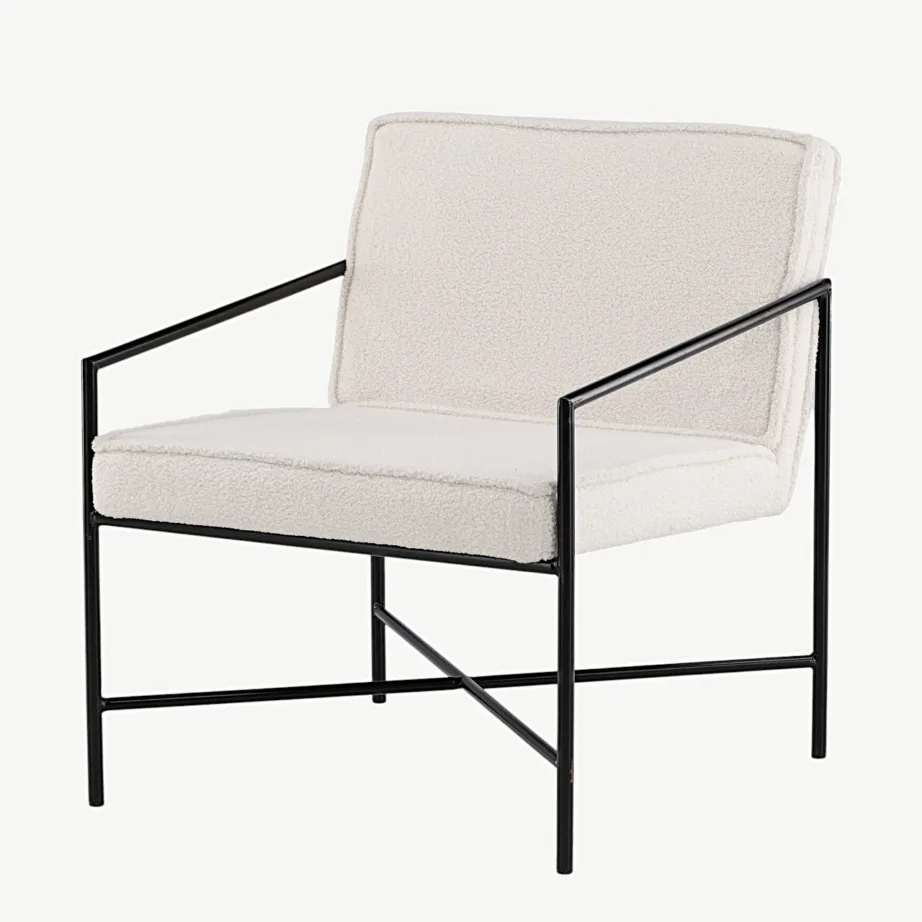 Moodsa murdvalge buklee-kangaga tugitool Rakel musta metallraamiga, 15578-400 – 5