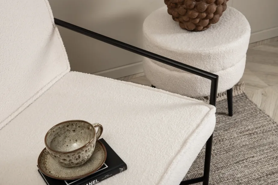 Moodsa murdvalge buklee-kangaga tugitool Rakel musta metallraamiga, 15578-400 – 10