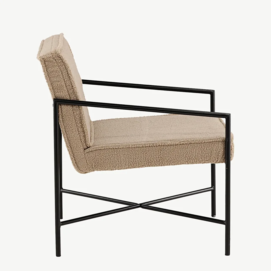 Beežist buklee-kangast tugitool musta terasraamiga Rakel, 15578-403 – 2