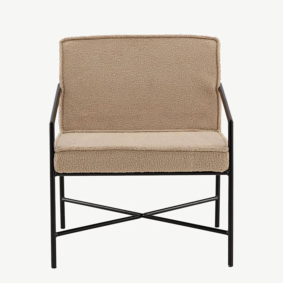 Beežist buklee-kangast tugitool musta terasraamiga Rakel, 15578-403 – 4