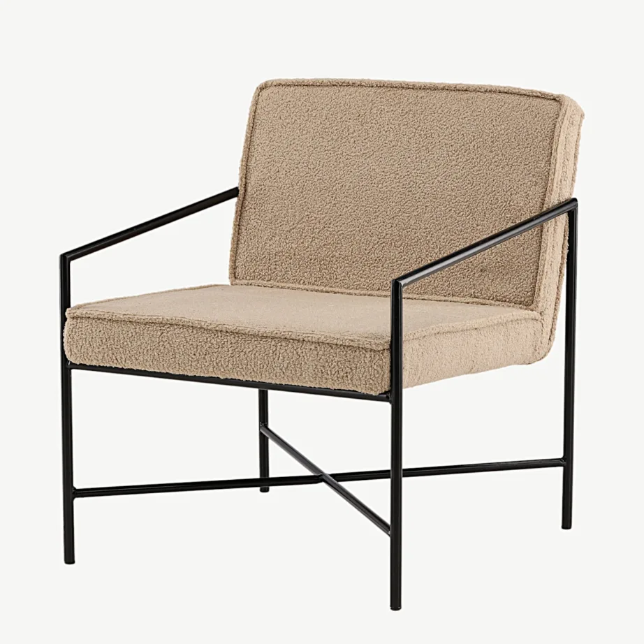 Beežist buklee-kangast tugitool musta terasraamiga Rakel, 15578-403 – 5