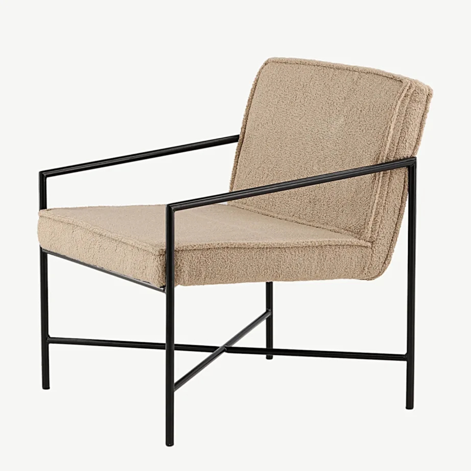 Beežist buklee-kangast tugitool musta terasraamiga Rakel, 15578-403 – 6