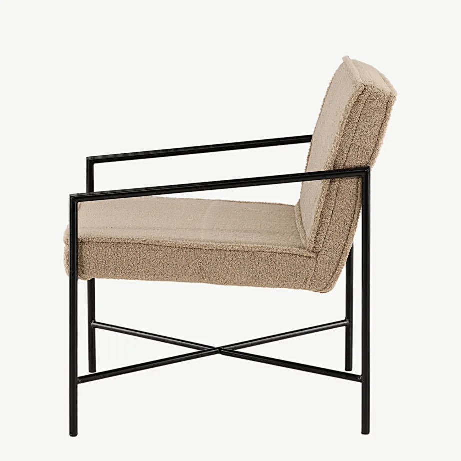 Beežist buklee-kangast tugitool musta terasraamiga Rakel, 15578-403 – 7