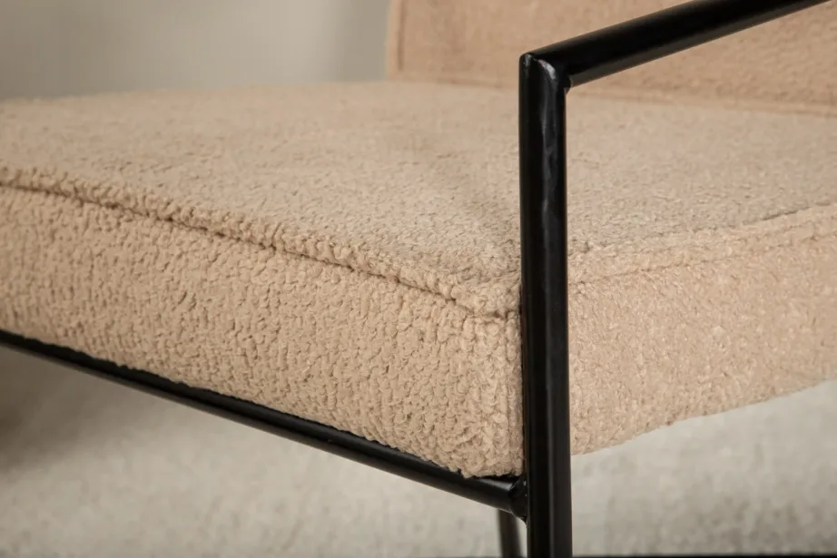 Beežist buklee-kangast tugitool musta terasraamiga Rakel, 15578-403 – 11