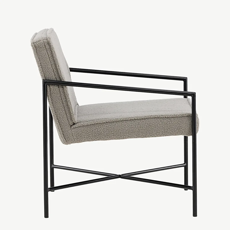 Minimalistlik hallikasbeežist bukleekangast tugitool Rakel musta metallraamiga, 15578-405 – 2