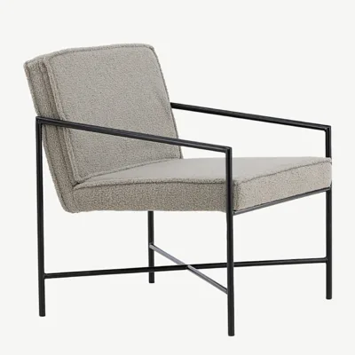 Minimalistlik hallikasbeežist bukleekangast tugitool Rakel musta metallraamiga - 15578-405