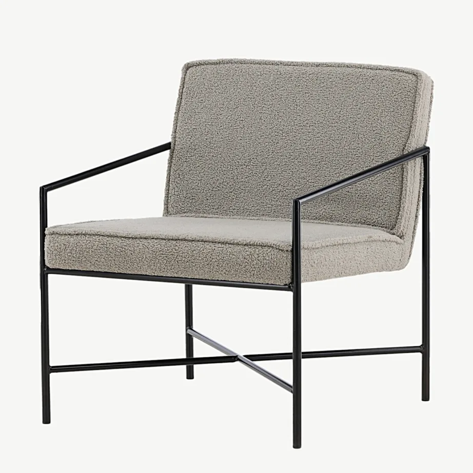 Minimalistlik hallikasbeežist bukleekangast tugitool Rakel musta metallraamiga, 15578-405 – 5