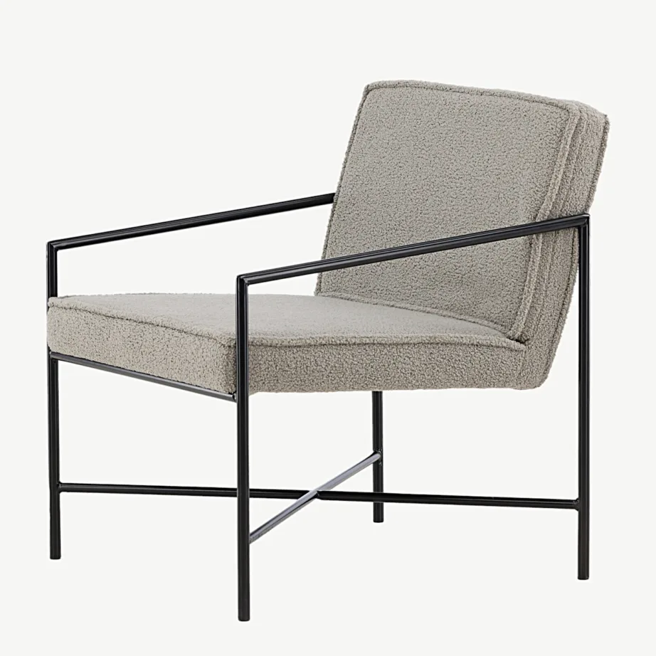 Minimalistlik hallikasbeežist bukleekangast tugitool Rakel musta metallraamiga, 15578-405 – 6