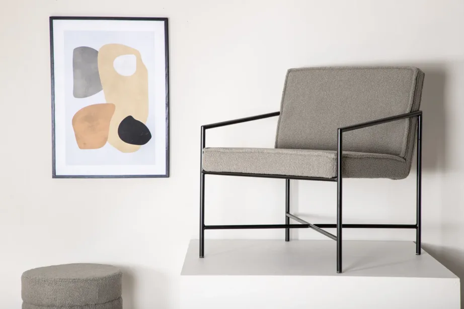 Minimalistlik hallikasbeežist bukleekangast tugitool Rakel musta metallraamiga, 15578-405 – 8