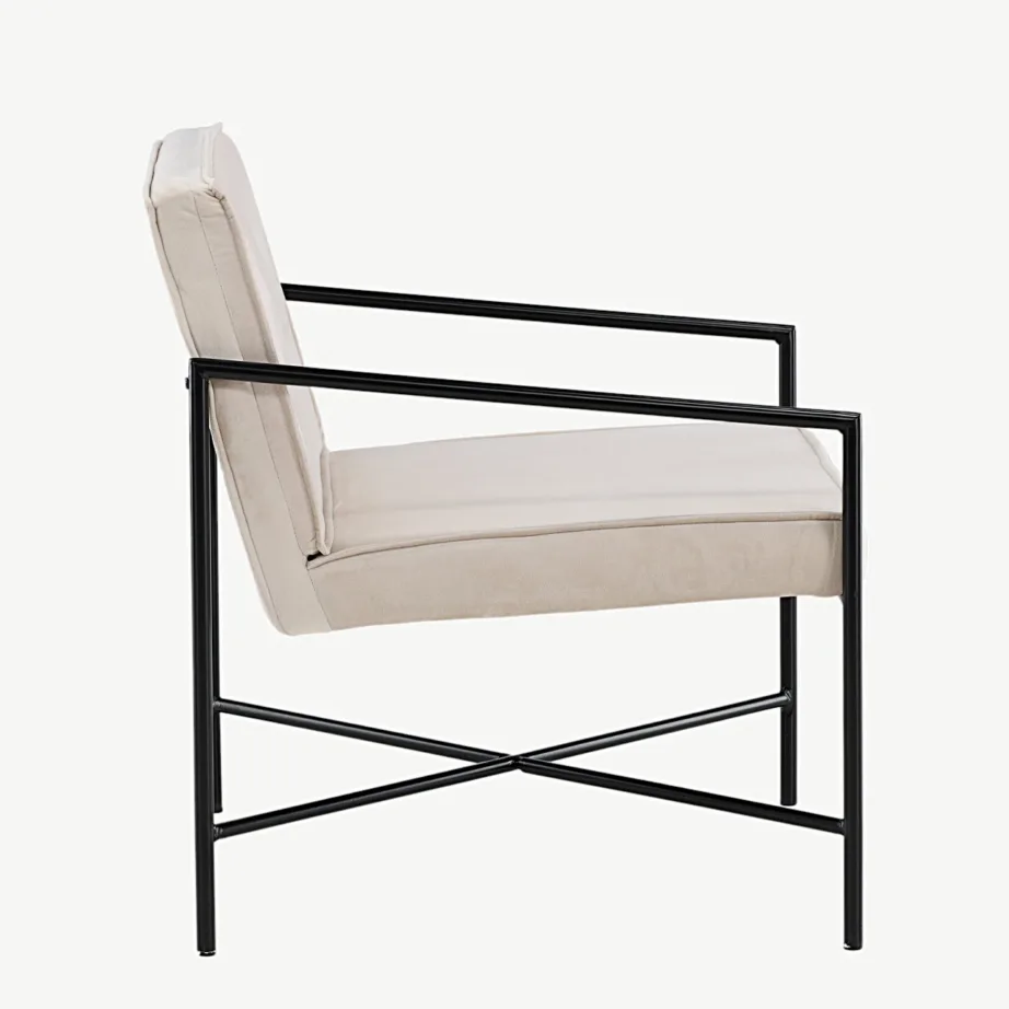 Beežist sametist tugitool musta metallraamiga Rakel, 15578-880 – 2