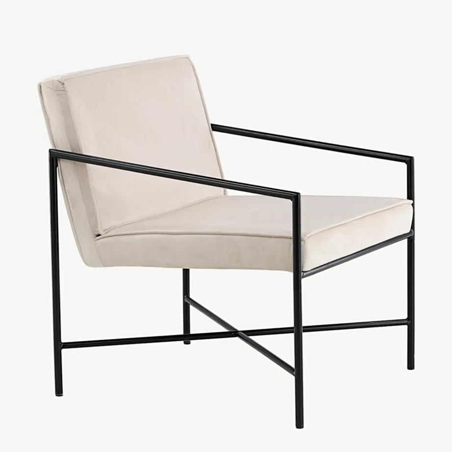 Beežist sametist tugitool musta metallraamiga Rakel, 15578-880 – 3