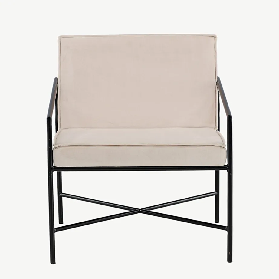 Beežist sametist tugitool musta metallraamiga Rakel, 15578-880 – 4