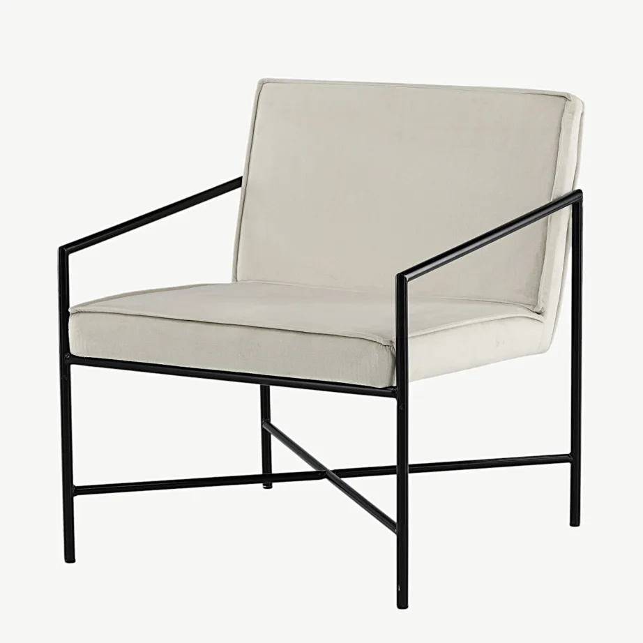 Beežist sametist tugitool musta metallraamiga Rakel, 15578-880 – 5