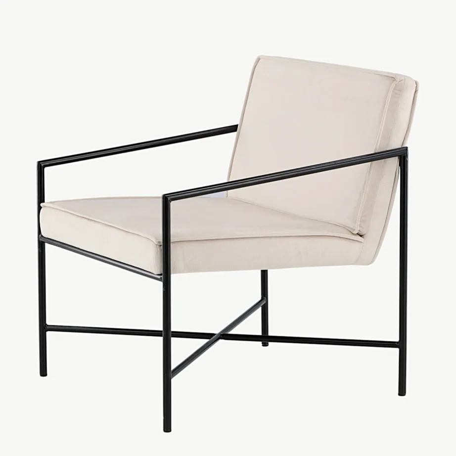 Beežist sametist tugitool musta metallraamiga Rakel, 15578-880 – 6