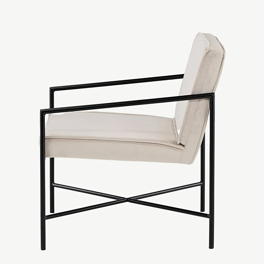 Beežist sametist tugitool musta metallraamiga Rakel, 15578-880 – 7