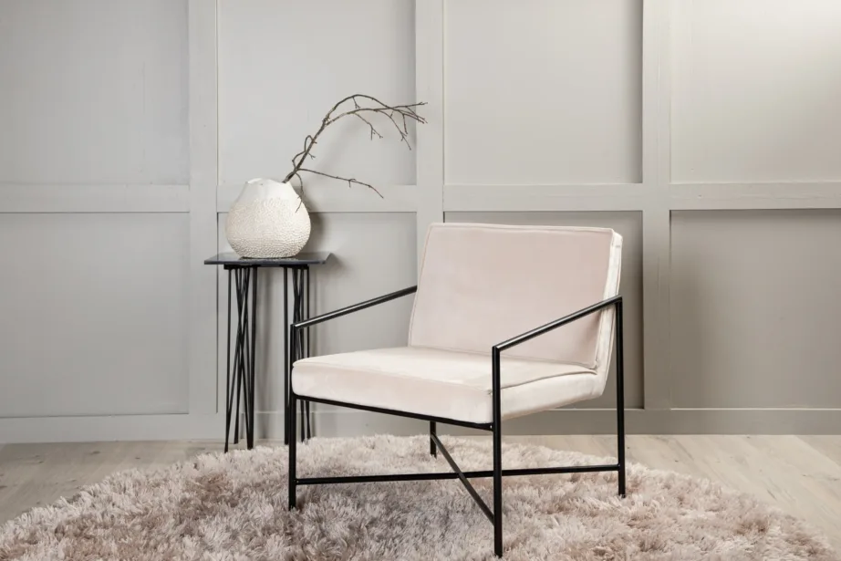 Beežist sametist tugitool musta metallraamiga Rakel, 15578-880 – 8