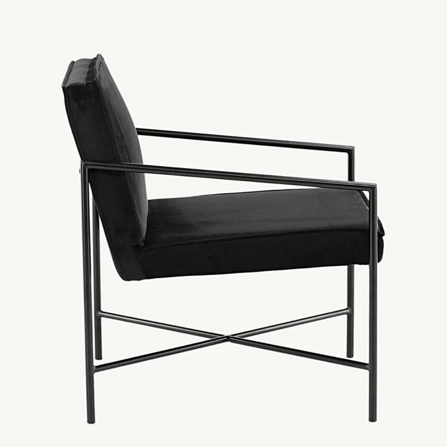 Skandinaavia stiilis musta velvetkattega tugitool terasraamil Rakel, 15578-888 – 2