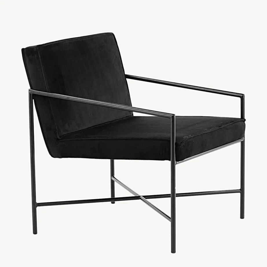 Skandinaavia stiilis musta velvetkattega tugitool terasraamil Rakel, 15578-888 – 3