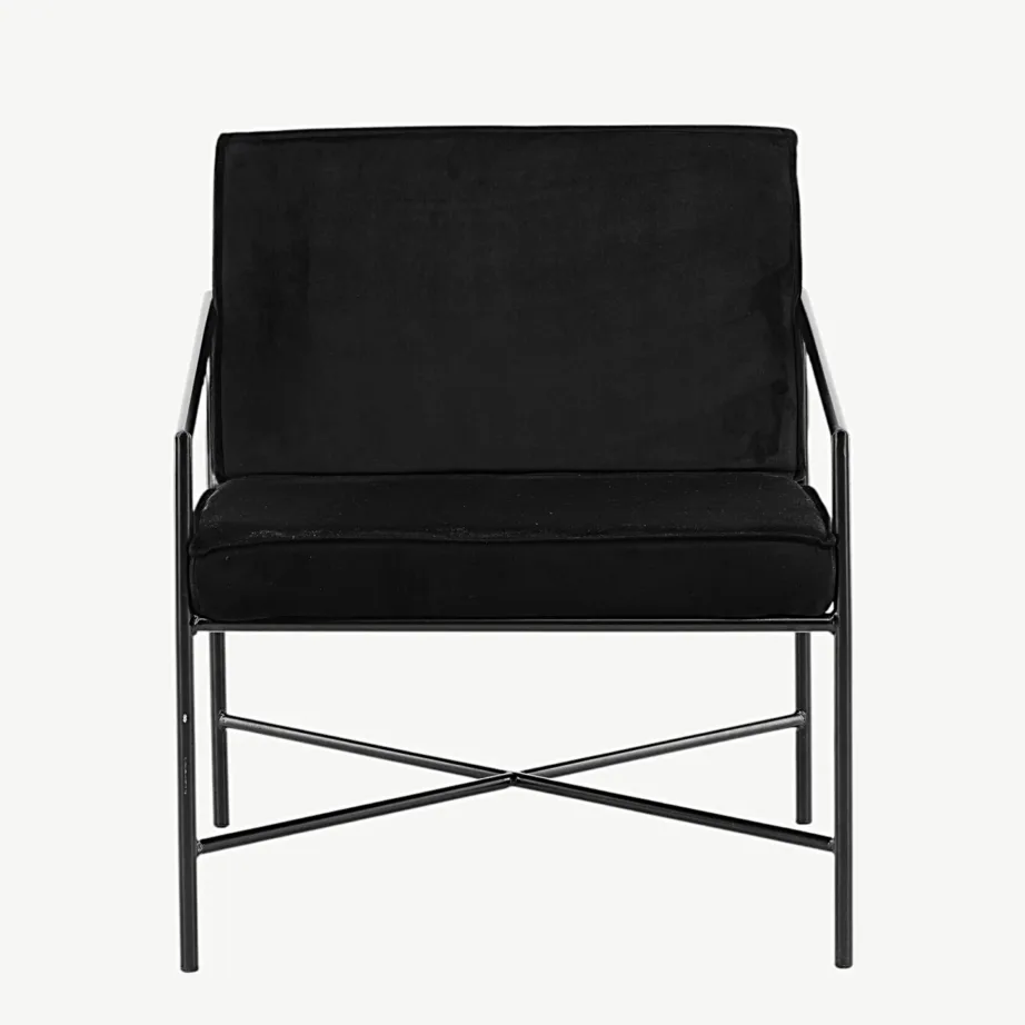 Skandinaavia stiilis musta velvetkattega tugitool terasraamil Rakel, 15578-888 – 4