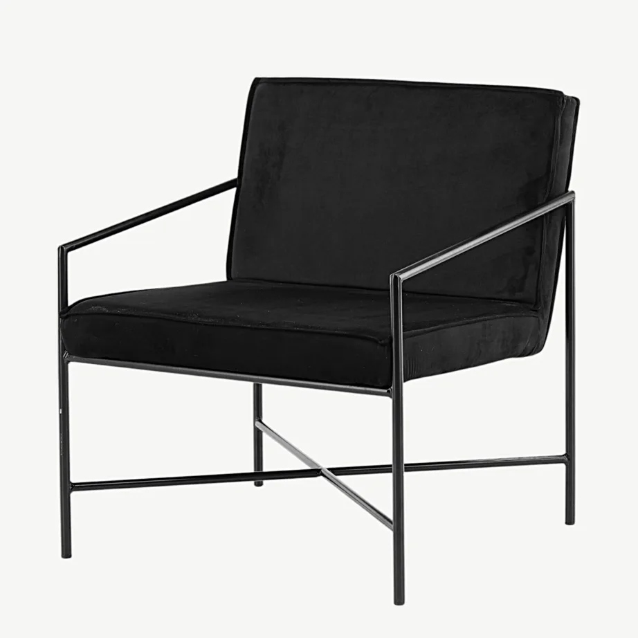 Skandinaavia stiilis musta velvetkattega tugitool terasraamil Rakel, 15578-888 – 5