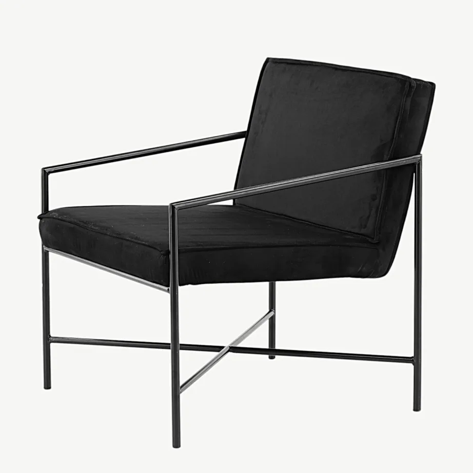 Skandinaavia stiilis musta velvetkattega tugitool terasraamil Rakel, 15578-888 – 6